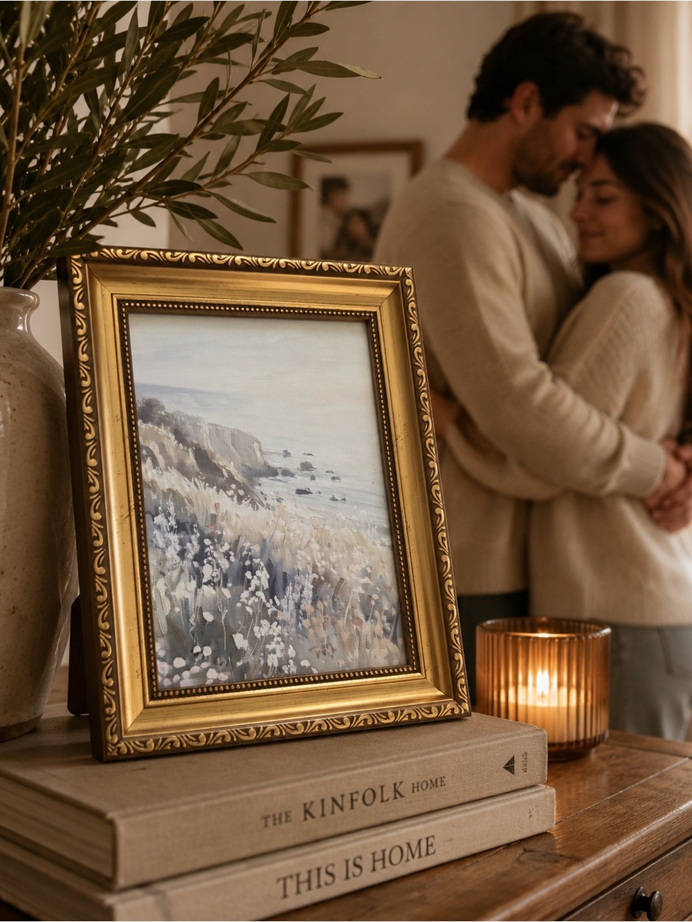 Coastal Landscape Print in Gold Frame - Neutrals